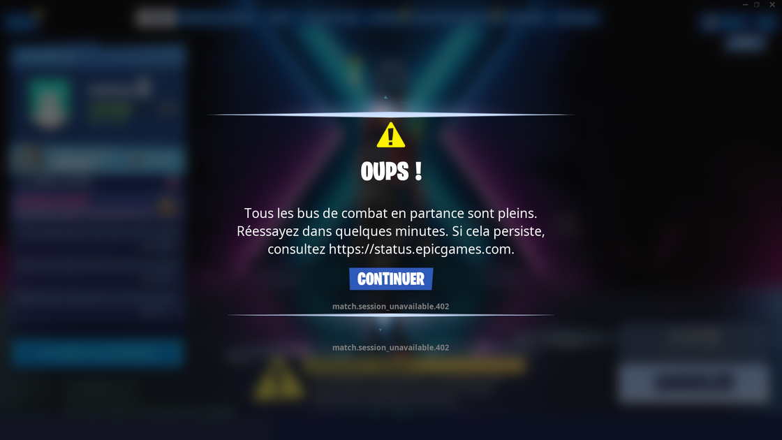 Fortnite : Echec de connexion, bus de combat pleins, status Epic Games