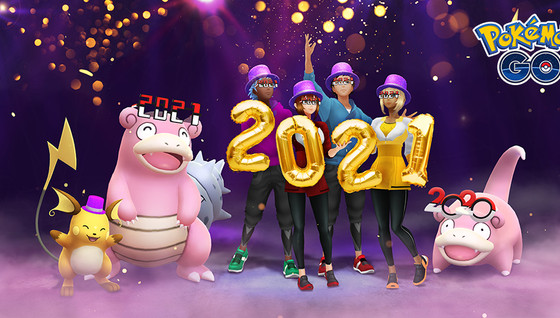 Le Nouvel An sur Pokémon GO (évènement) : Pikachu, Evoli et Ramoloss costumé, Okéoké shiny