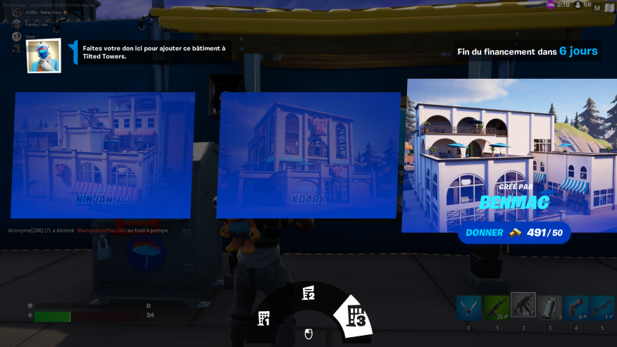 Voter pour les projets de construction du Bloc en donnant des lingots dans Fortnite, défi Eté au calme