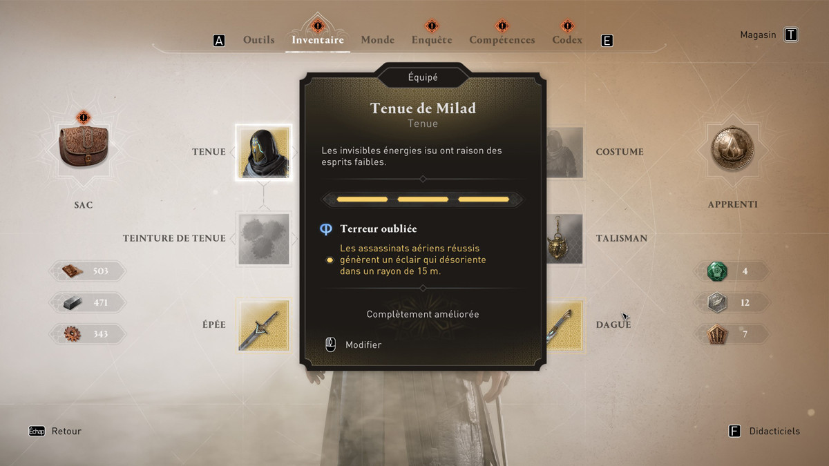Tenue de Milad Assassin's Creed Mirage, comment avoir la tenue légendaire ?
