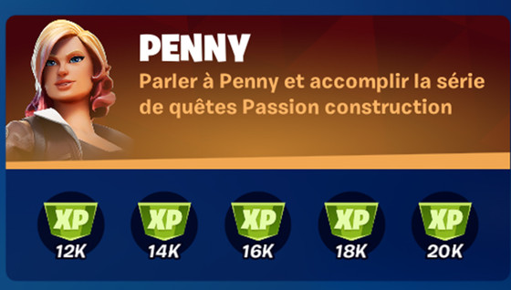 Défi : Parler à Penny et accomplir la série de quêtes Passion construction