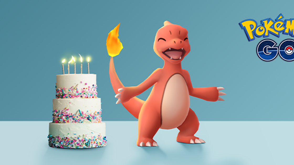 5e anniversaire de Pokémon GO avec Pikachu Ballon et Darumarond shiny