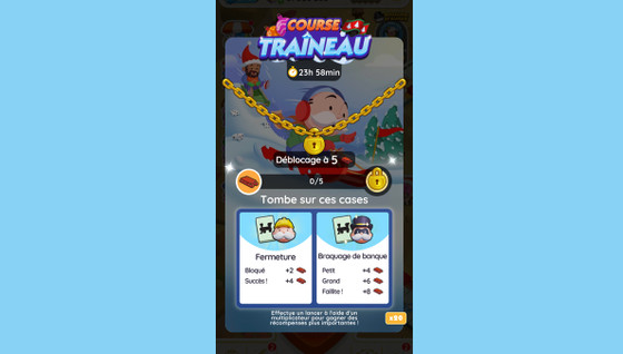 Course traineau Monopoly GO, paliers, récompenses et durée pour l'événement de décembre 2023