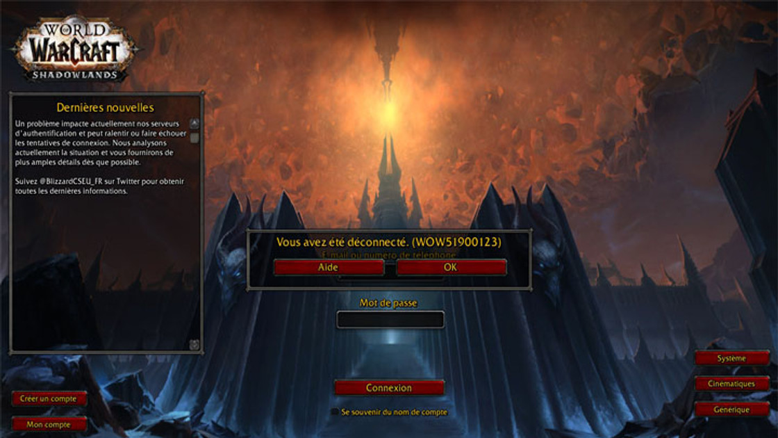 Wow 51900319 et 51900123, codes d'erreur sur World of Warcraft: Shadowlands