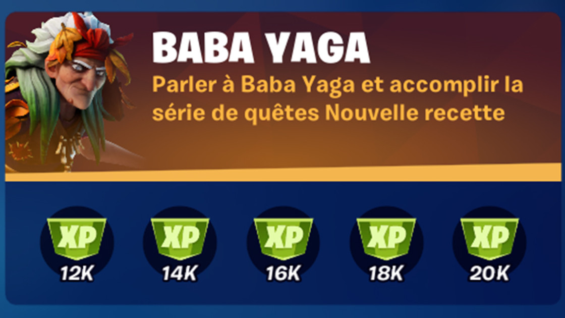 Parler à Baba Yaga et accomplir la série de quêtes Nouvelle recette dans Fortnite, défi saison 8