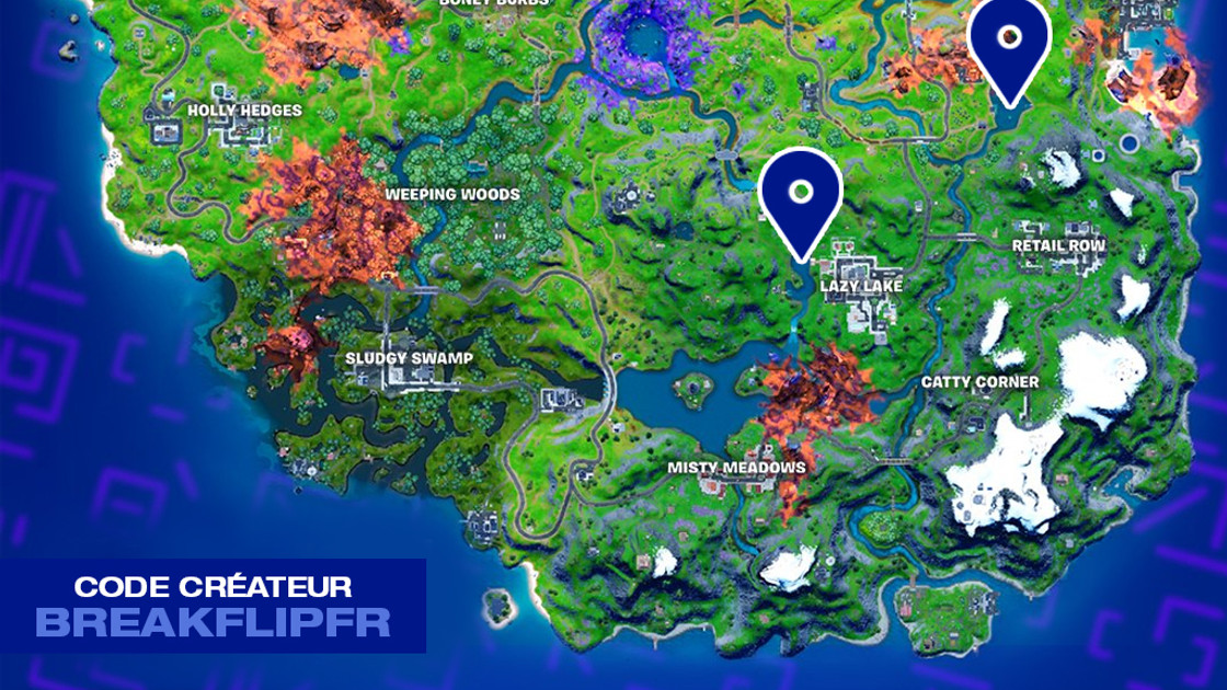 Nager au lac des canoës et à Lazy Lake dans Fortnite, défi saison 8