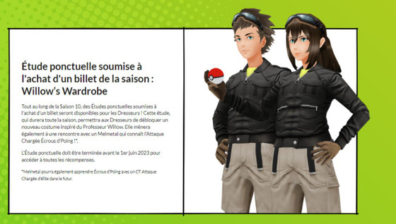 L'étude Garde robe du Professeur Willow sur Pokémon GO, l'étude spéciale de la saison Rising Heroes (soluce)