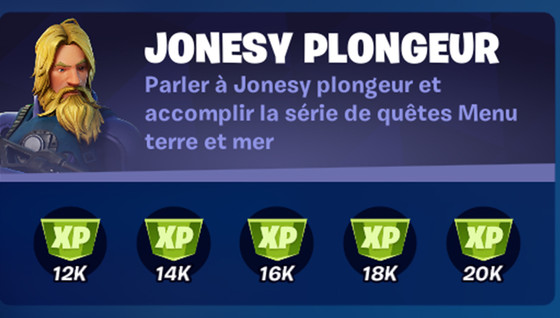 Défi : Parler à Jonesy Plongeur et accomplir la série de quêtes Menu terre et mer