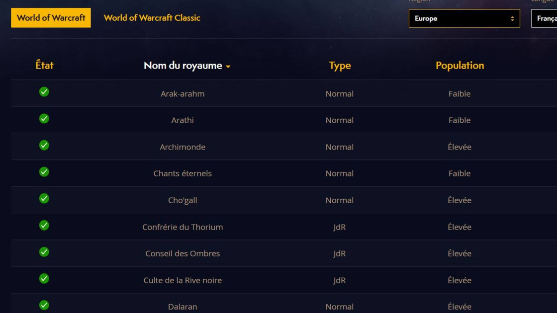 WoW server status, comment connaître l'état des serveurs sur World of Warcraft Shadowlands et Classic ?