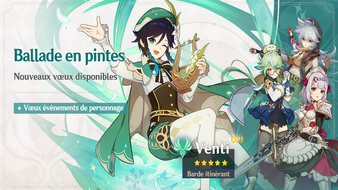 Genshin Bannière Venti, personnages up et dates