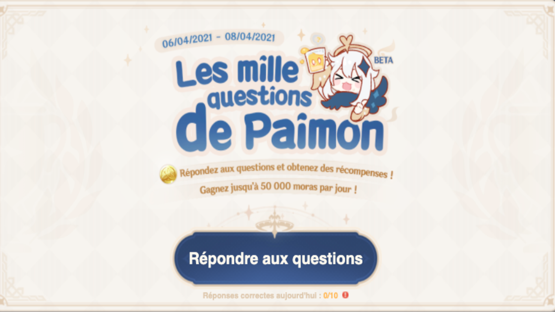 Mille questions de Paimon, comment participer à l'événement dans Genshin Impact ?