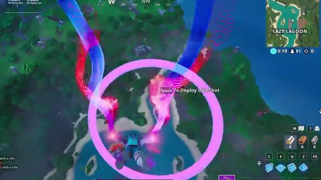 Fortnite : Puce 70 Décryptage, Traverser en chute libre les anneaux au dessus de Lazy Lagoon avec la traînée de condensation Bariolé, Défi