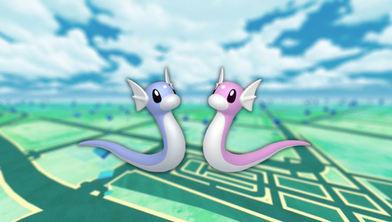 Minidraco (shiny) dans les Heures de Pokémon Vedette de février 2024 sur Pokémon GO