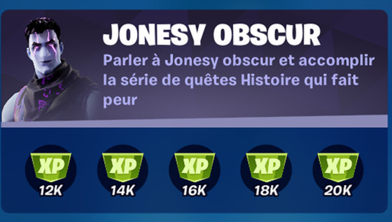 Défi : Parler à Jonesy Obscur et accomplir la série de quêtes Histoire qui fait peur