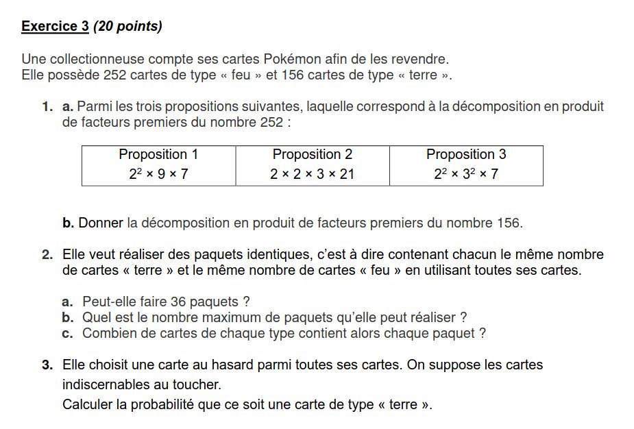 Des cartes Pokémon dans le sujet de mathématiques au brevet 2022