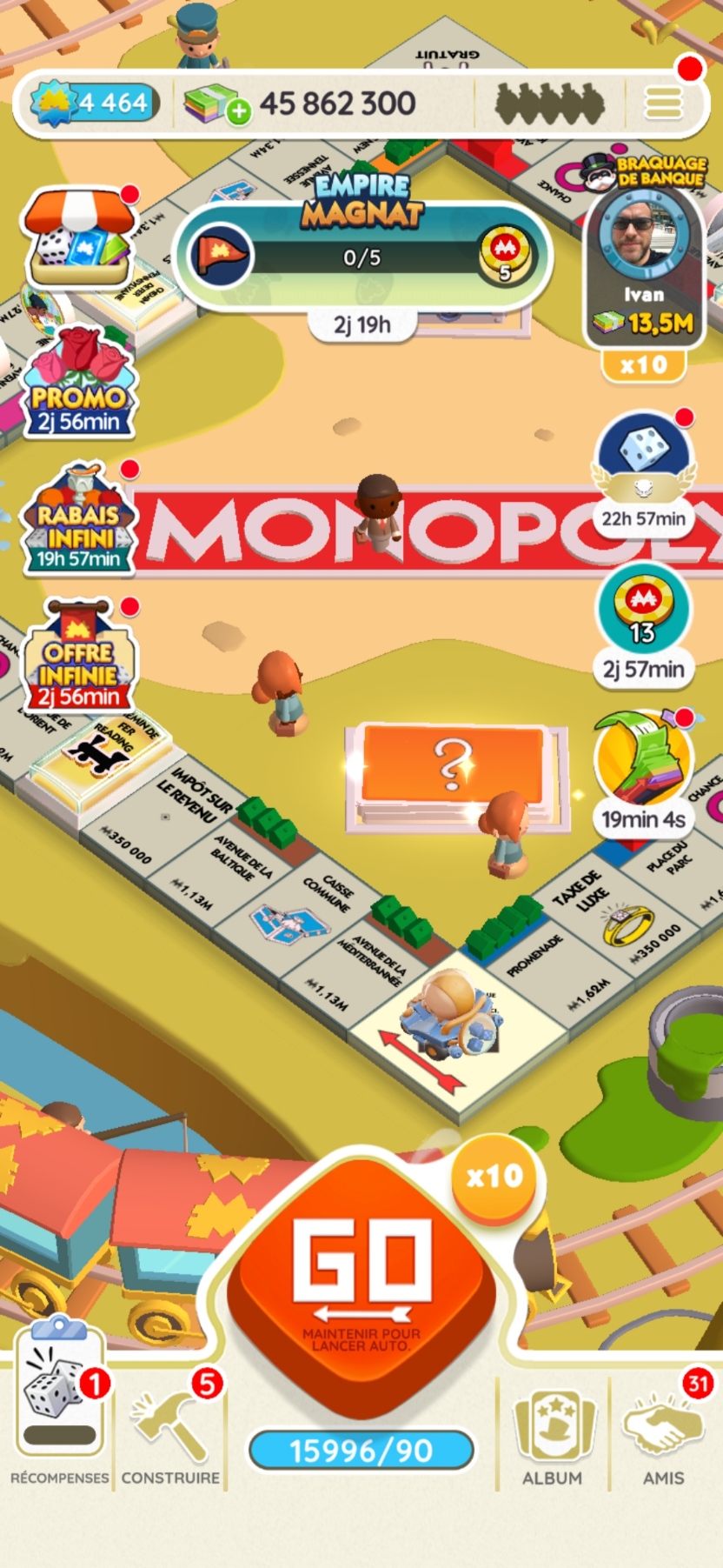Empire magnat Monopoly GO, paliers, et durée pour l