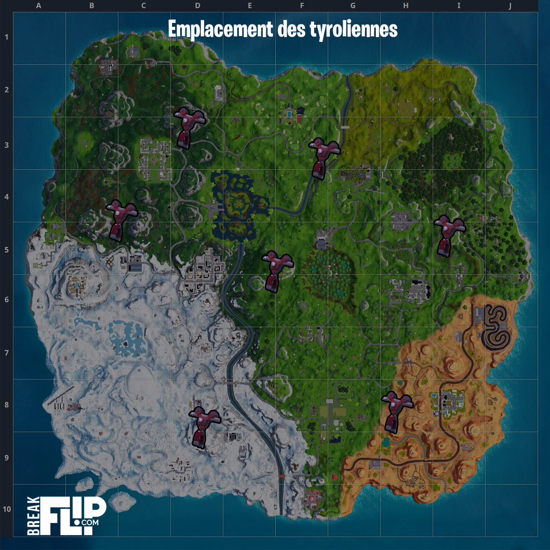 carte fortnite emplacement tyroliennes - emplacement tyrolienne fortnite saison 8