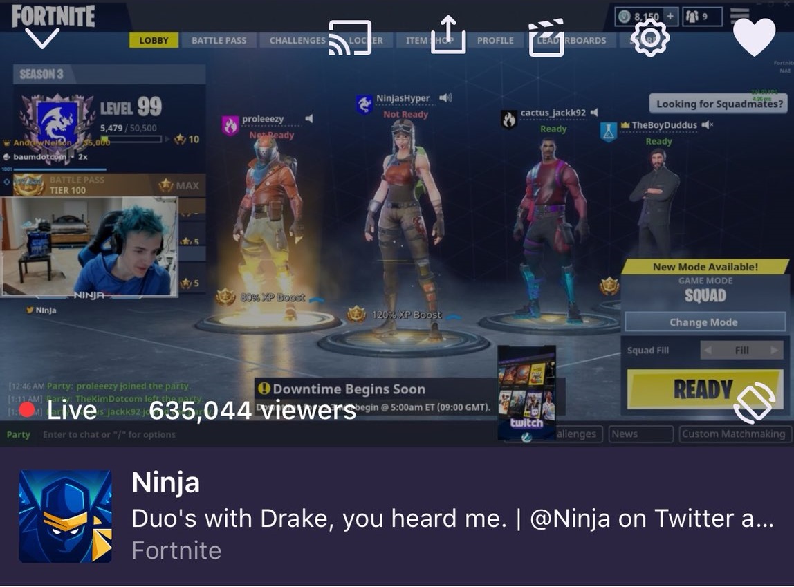 Ninja & Drake : 635 k viewers