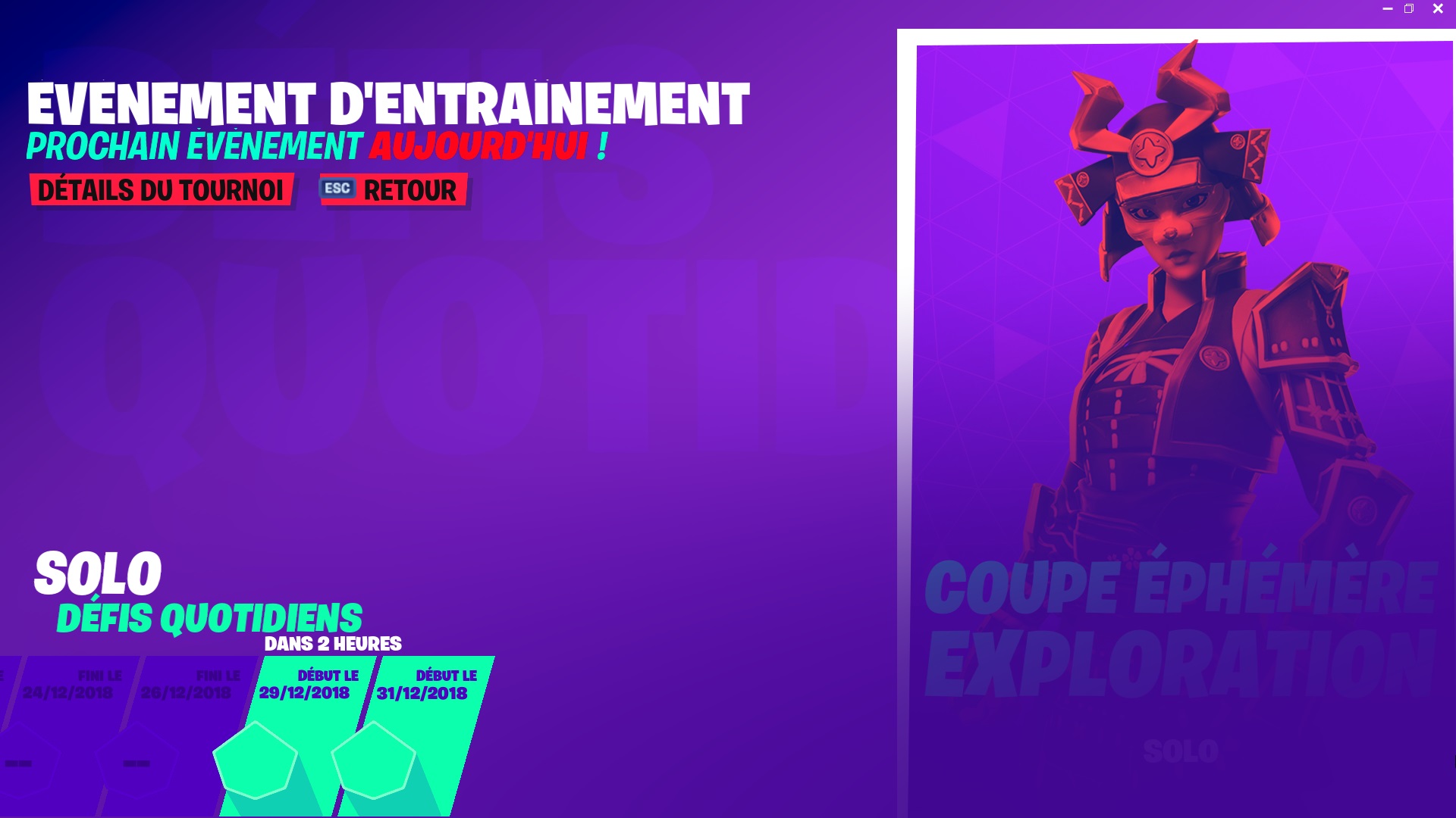 coupe ephemere exploration solo fortnite 29 decembre - tournoi fortnite ps4 duo