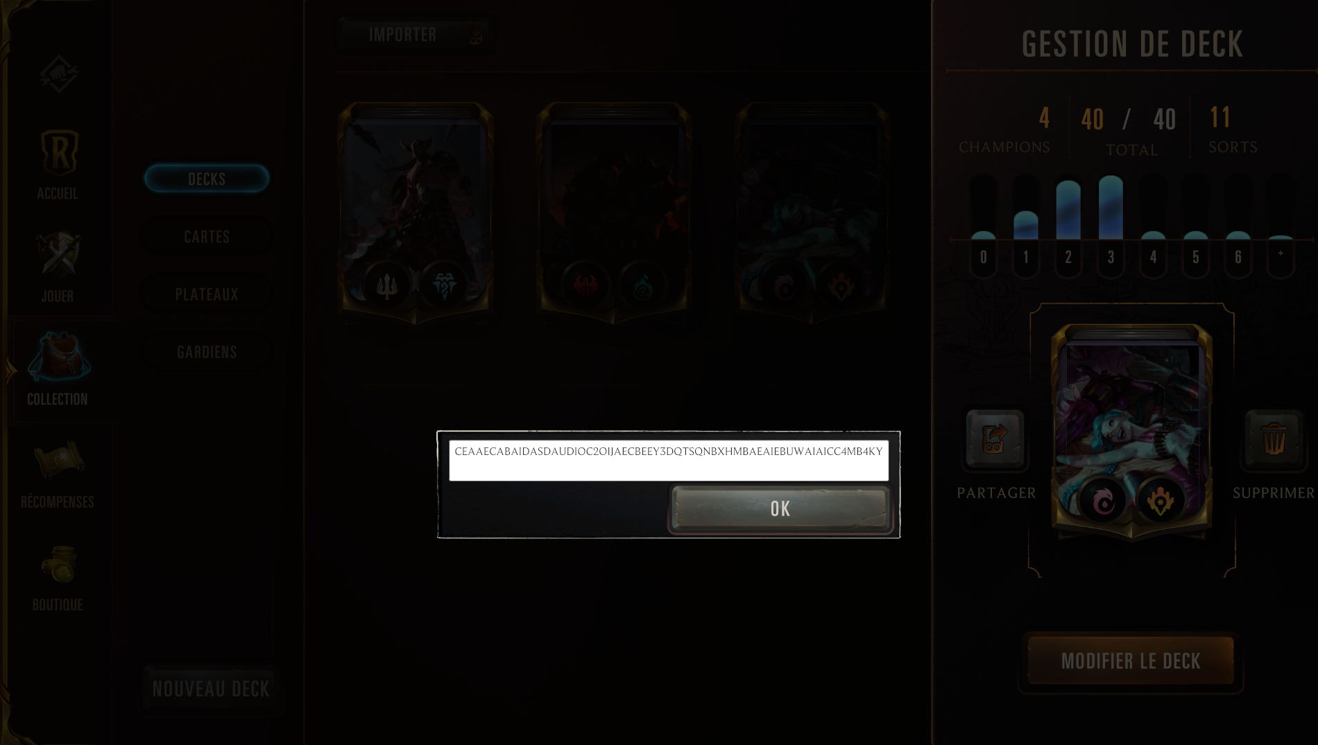 Legends of Trouver un code de deck et l'utiliser pour importer un deck Breakflip