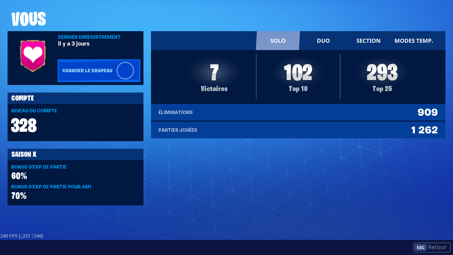 Fortnite Afficher les statistiques de sa dernière partie sur le