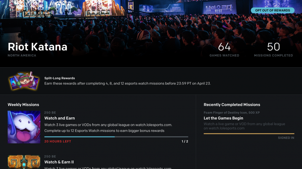 LoL Missions Recompenses Spectateurs Esport
