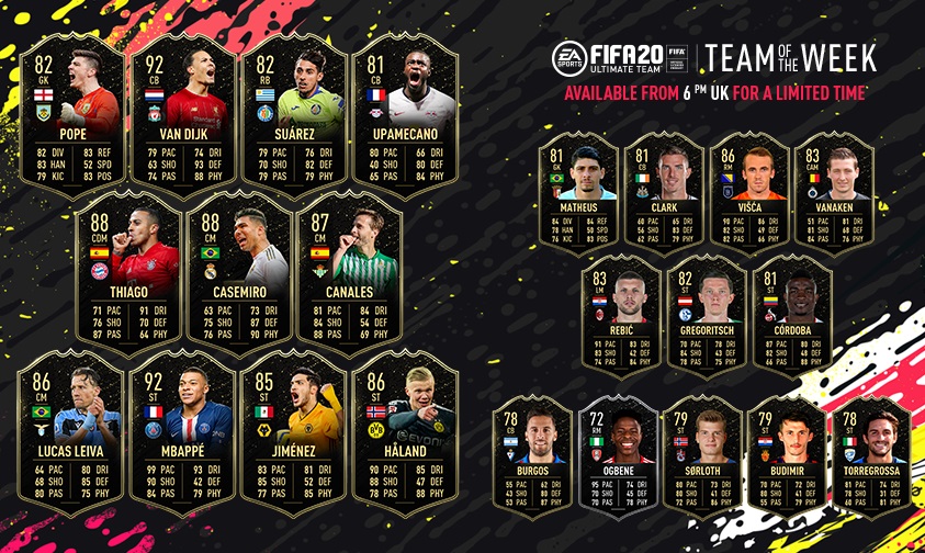 Toutes les TOTW sur FUT 20