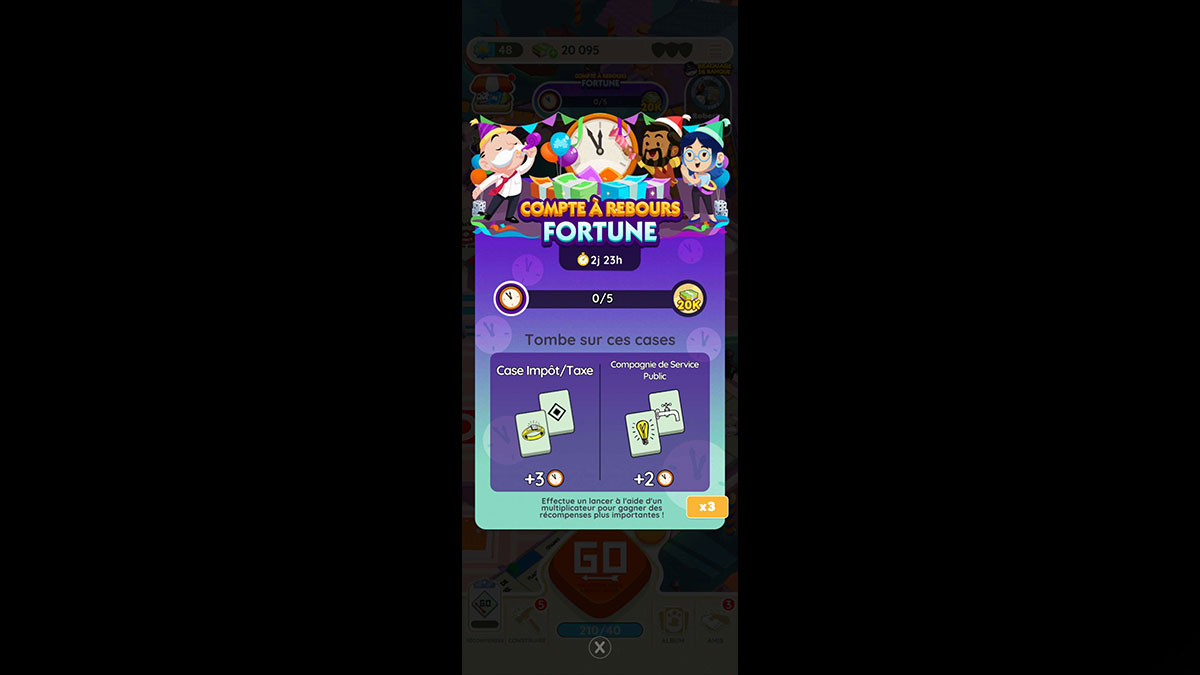 Compte à rebours Fortune Monopoly GO, paliers, et durée pour l