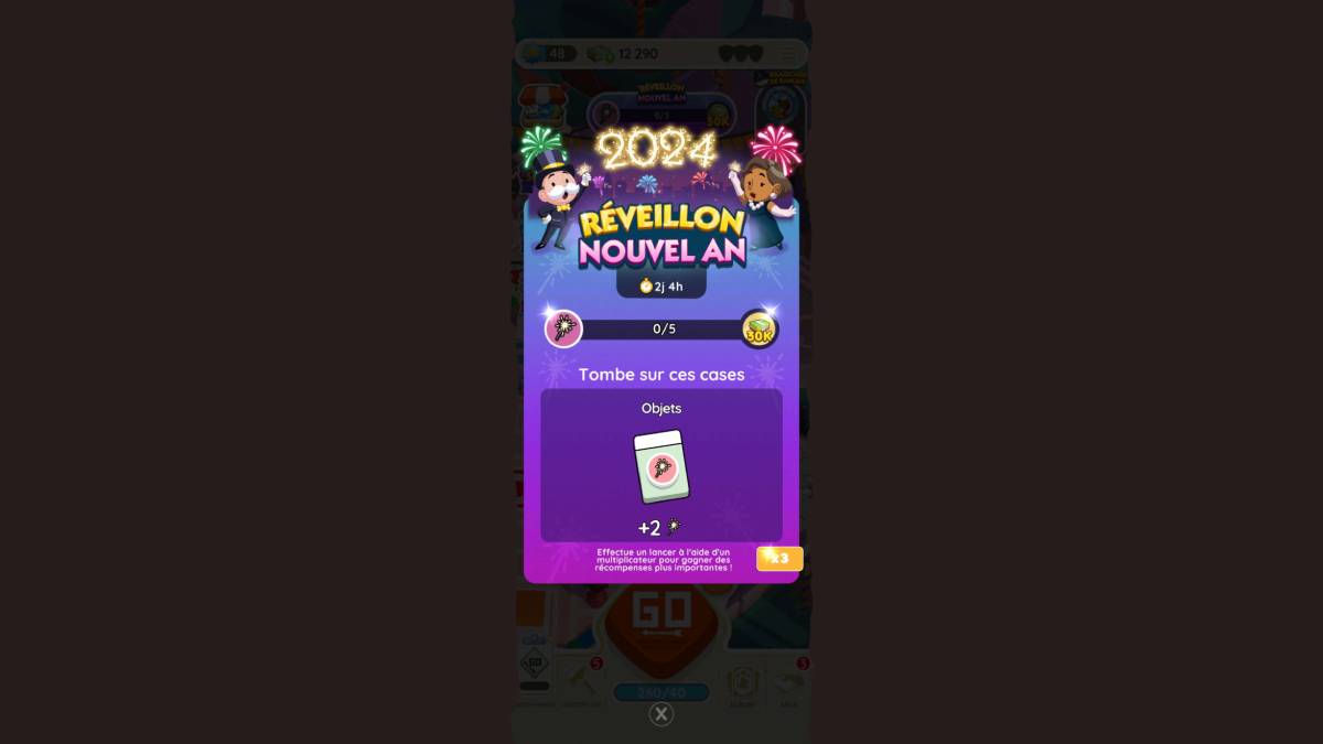 Réveillon nouvel an Monopoly GO, paliers, et durée pour l