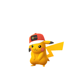 Pikachu à Casquette Monde et shiny dans les Heures de Pokémon Vedette d'octobre sur Pokémon GO