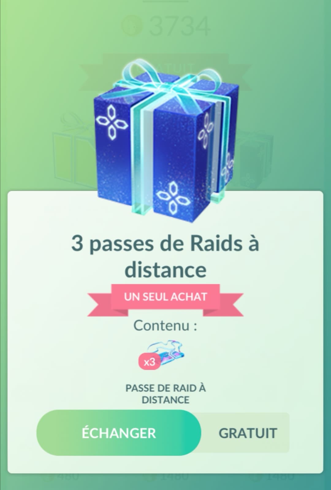 Boîte cadeau en promo sur Pokémon GO : 3 Passes de Raid à distance pour la Saint-Valentin