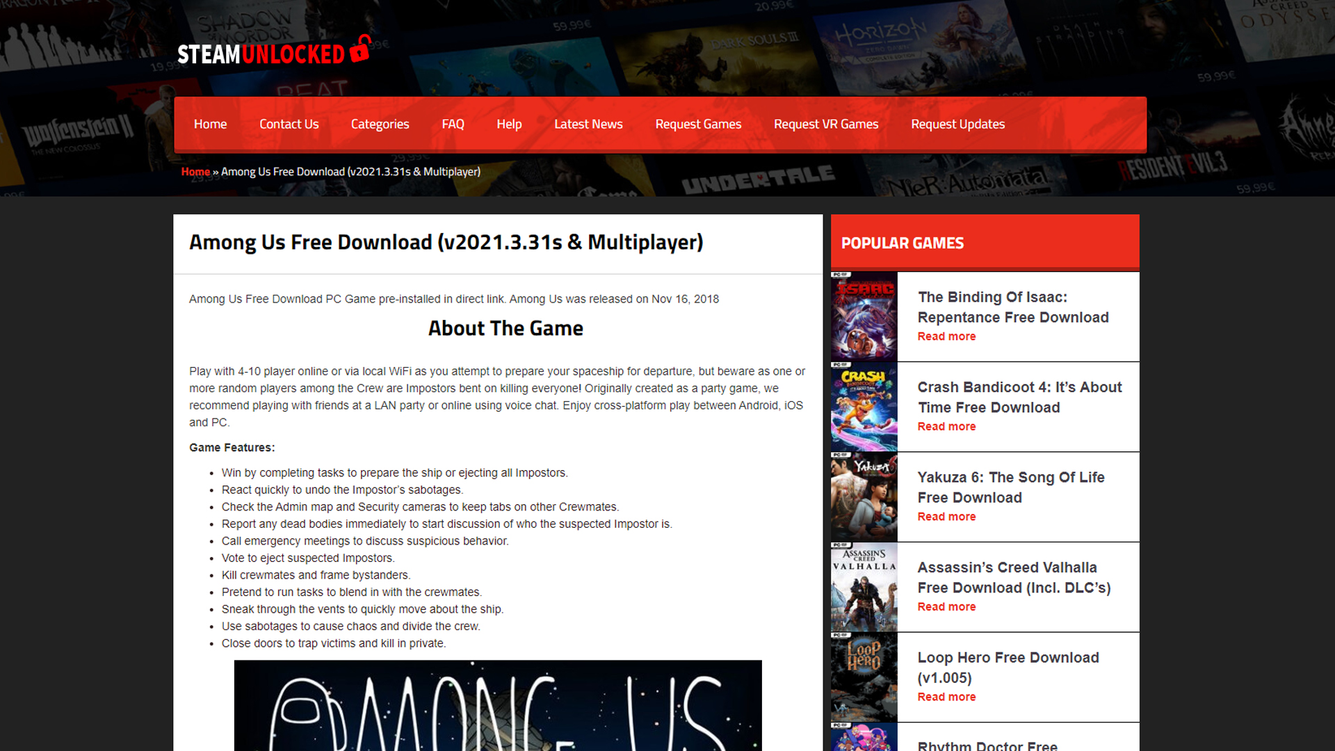 Steamunlocked Among Us, infos sur un site à éviter Breakflip