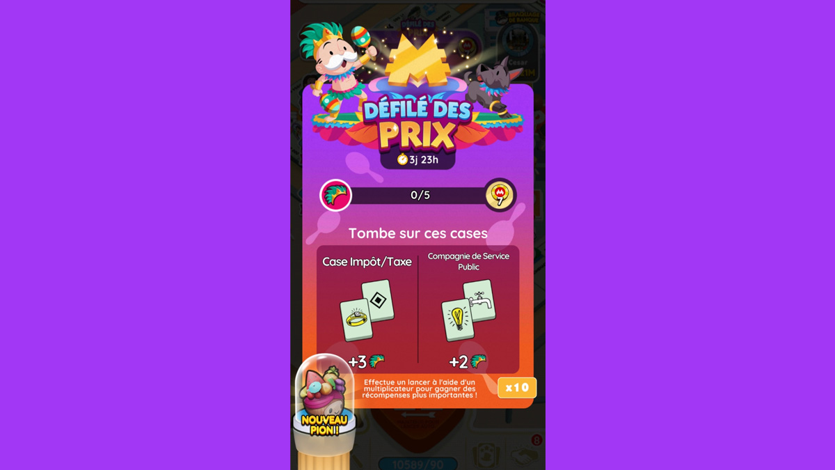 Défilé des prix Monopoly GO, paliers, et durée pour l