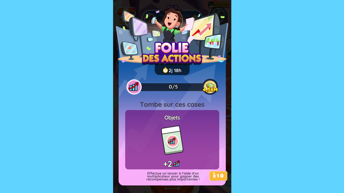 Folie des actions Monopoly GO, paliers,