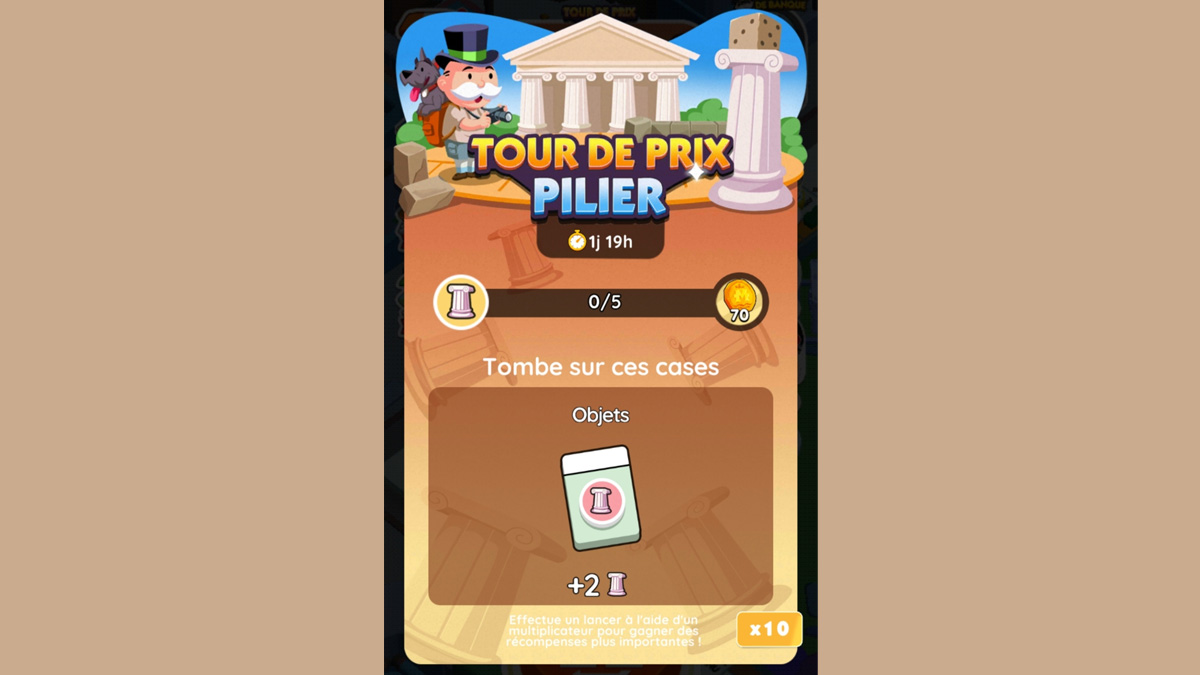 Tour de prix pilier Monopoly GO, paliers, et durée pour l