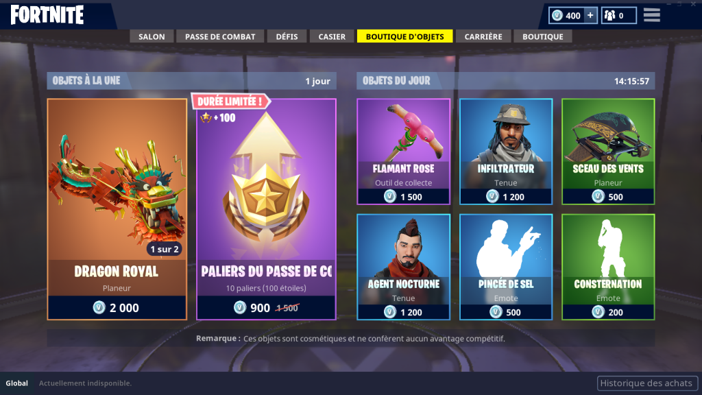 Fortnite : Remboursement d’objet et historique d’achat