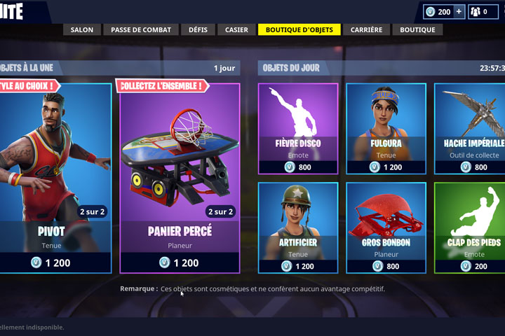 Boutique Fortnite 1er juin et skins basket