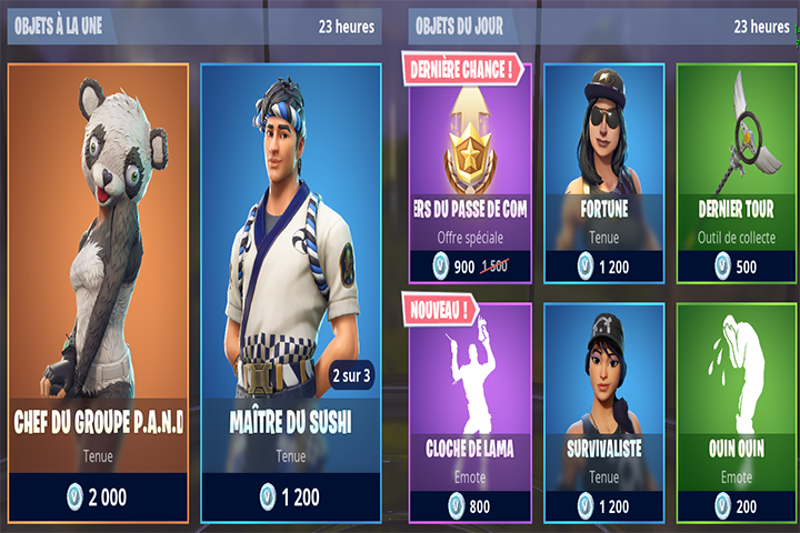 Boutique Fortnite 20 août