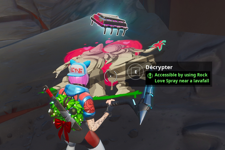 Fortnite : Utiliser le spray couple de pierre près d’une cascade de lave, puce 92 défis Décryptage
