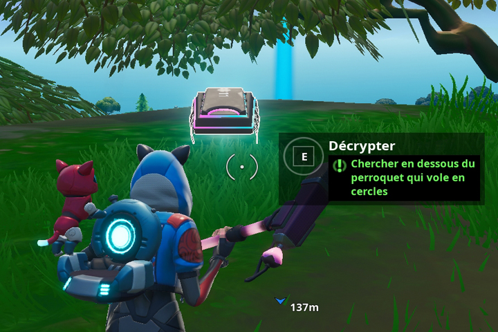 Fortnite : Puce 11 Décryptage, Chercher en dessous du perroquet qui vole en cercle, Défi