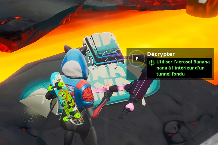 Fortnite : Puce 12 Décryptage, Utiliser l’aérosol Banana nana à l’intérieur d’un tunnel fondu, Défi