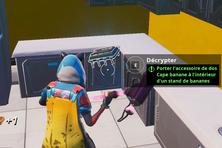 Fortnite : Puce 43 Décryptage, Porter l’accessoire de dos Cape banane à l’intérieur d’un stand de bananes, Défi