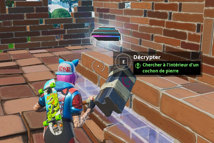 Fortnite : Puce 69 Décryptage, Chercher à l’intérieur d’un cochon en pierre, Défi
