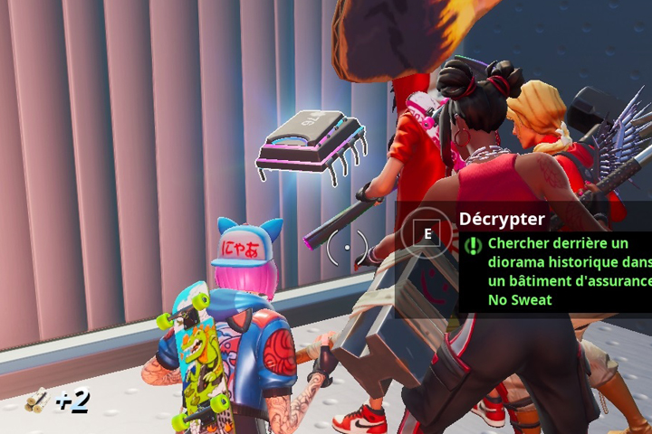 Fortnite : Puce 76 Décryptage, Chercher derrière un diorama historique dans un bâtiment d’assurance No Sweat, Défi
