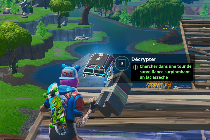 Fortnite : Puce 78 Décryptage, Chercher dans une tour de surveillance surplombant un lac asséché, Défi