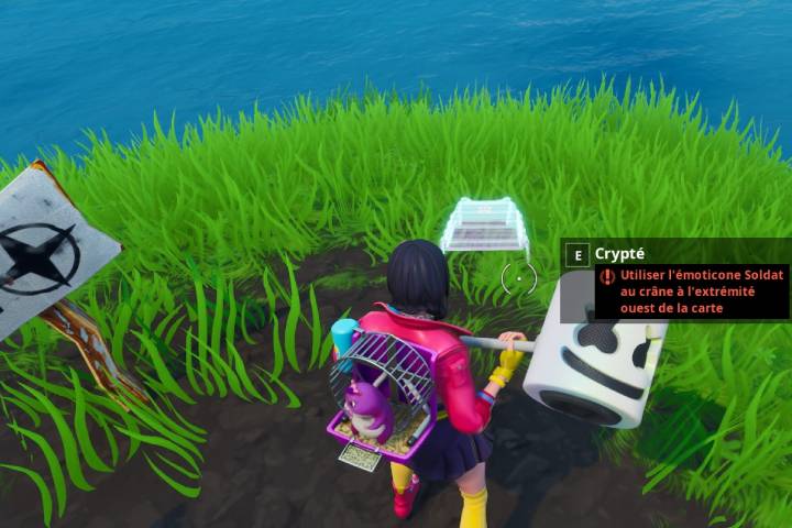 Fortnite : Puce 03 Décryptage, Utiliser l’émoticone Soldat au crâne à l’extrémité ouest de la carte, Défi