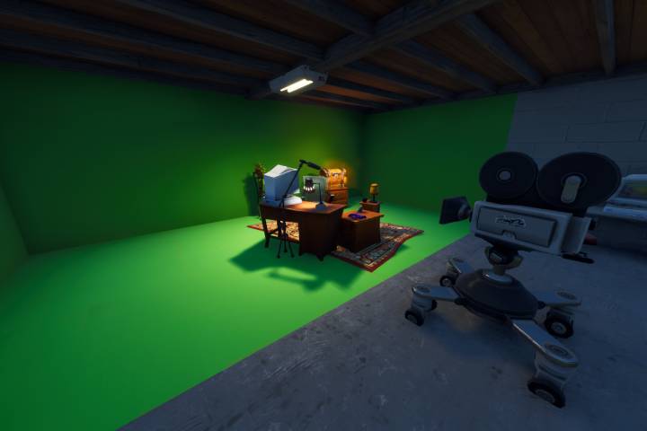 Fortnite : Chercher entre un studio d’enregistrement en sous-sol, une tête de pierre sous la neige et un camion doré, défi Superproduction, saison 10