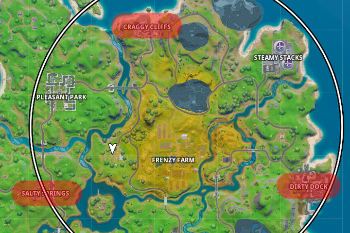 Fortnite : Atterrir à Craggy Cliffs, Salty Springs et Dirty Docks, Mission Grand Large, Guide pour le défi