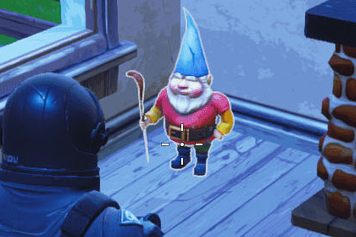 Fortnite : Trouver le nain de jardin caché entre le beau panorama, une cabane en bois et une grande maison, défis Octuple vs Scratch
