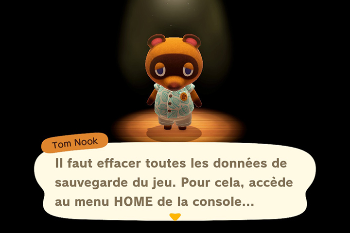 Animal Crossing New Horizons : Supprimer et recommencer une partie, guide et astuce